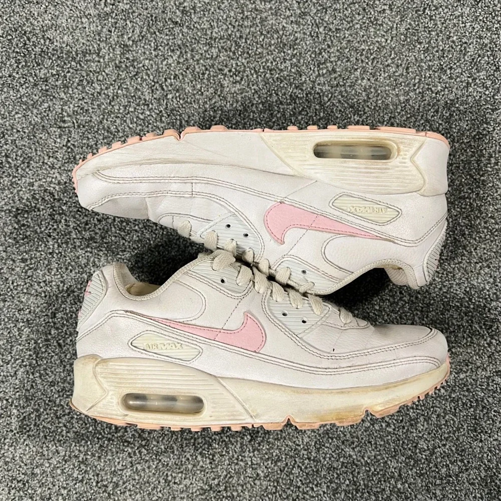 Nike Air Max 90 White Pink Leather Sneakers CD6864-121 Kids 5.5Y Womens 7